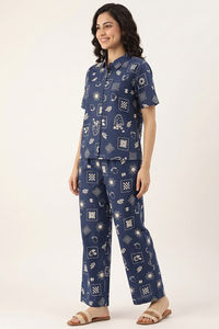 Zivame Knit Poly Loungewear Set - Navy Peony — thumbnail 3